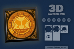 Gemini Zodiac 3D Shadow Box Layered Papercut Product Image 1