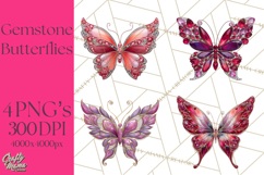 Gemstone Valentine Butterflies Red Pink Jewel Wings Clipart Product Image 1