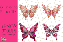 Gemstone Valentine Butterflies Red Pink Jewel Wings Clipart Product Image 1