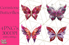Gemstone Valentine Butterflies Red Pink Jewel Wings Clipart Product Image 1