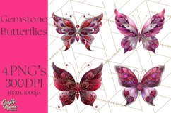 Gemstone Valentine Butterflies Red Pink Jewel Wings Clipart Product Image 1