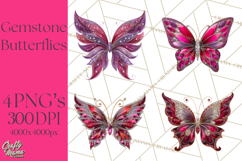 Gemstone Valentine Butterflies Red Pink Jewel Wings Clipart Product Image 1