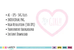 t’s a Girl typography inside a pastel pink heart for baby announcement projects