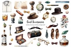 Watercolor gentleman clipart. Gentleman accessories Product Image 2