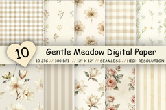 Gentle Meadow Digital Paper Pack, Neutral Floral Seamless Patterns, Cottagecore Spring Printable Crafts