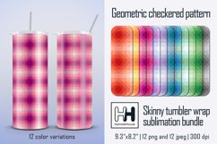 Geometric checkered pattern skinny tumbler wrap sublimation Product Image 1