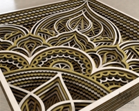 Geometric mandala wall art SVG in layered 3D style, compatible with CNC laser cutters