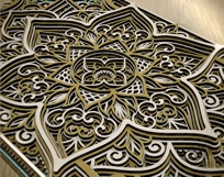 Geometric mandala wall art SVG in layered 3D style, compatible with CNC laser cutters