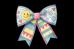 geometric retro bow, smiley coquette bow, modern bow design, retro smiley clipart, digital bow