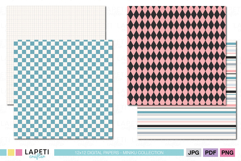 Collection of coordinated girl scrapbook papers in soft pink and blue colors