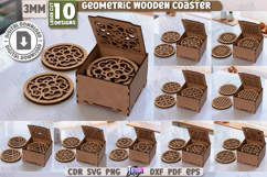 3D Geometric Coasters with Storage Boxes Laser Cut Bundle Product Image 1