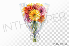 Cellophane Wrapped Colorful Gerbera Bouquet PNG Flower art Product Image 1