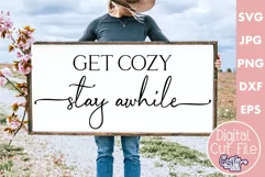 Farmhouse Sign Home Svg |Get Cozy Stay Awhile Product Image 1