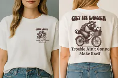 Get in Loser SVG, Raccoon Clipart, Funny Animal SVG, Mischief Shirt Design, Cycling Raccoon PNG, Biker Raccoon SVG, Funny Quote SVG, Animal Mischief Clipart, Raccoon on Bike, Funny SVG Bundle