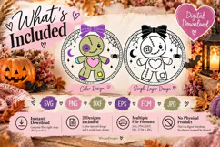 Cute Halloween Voodoo Doll SVG | Spooky Cute Patchwork Doll Product Image 2