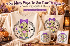 Cute Halloween Voodoo Doll SVG | Spooky Cute Patchwork Doll Product Image 3