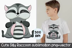 Cute Raccoon. Sublimation Designs for t-shirts.PNG Product Image 1