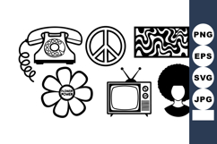 Retro 1960s vintage icons including rotary telephone peace s Product Image 1