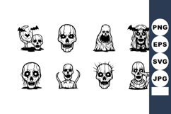 Horror skull ghosts and creepy dark spirits vector set for h Product Image 1