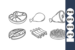 Various meat cuts vector set including steak drumstick ham r Product Image 1