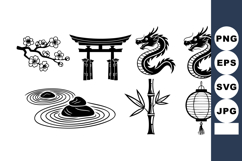 Japanese traditional elements vector set including cherry bl Product Image 1
