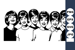 Six women smiling and singing in retro style black and white Product Image 1