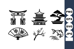 Japanese cultural symbols including torii gate, pagoda, bons Product Image 1