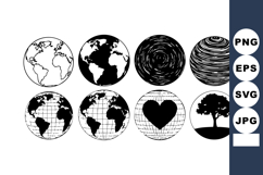 Black and white vector set of earth globes with planet, hear Product Image 1