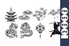 Japanese traditional culture symbols including pagoda, drago Product Image 1
