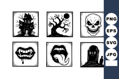 Halloween spooky icons haunted house creepy tree skull vampi Product Image 1