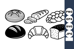 Various types of bread vector set including round, baguette, Product Image 1