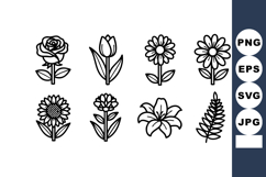 Floral vector icons featuring rose tulip daisy sunflower lil Product Image 1