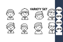 Cute kids face icons variety set different expressions simpl Product Image 1