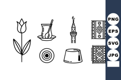 Turkish culture symbols tulip tea glass minaret carpet and p Product Image 1