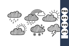 Weather icons set with rain sun snow lightning clouds vector Product Image 1