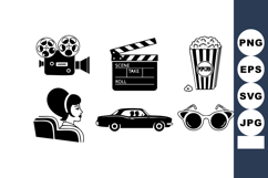 Retro movie cinema icons set with vintage camera film clappe Product Image 1