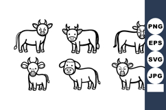 Cute cartoon style cow and bull line art vector set with dif Product Image 1