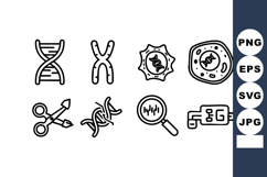 Genetics science icons with dna chromosome cell and microsco Product Image 1
