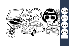 Retro vintage peace symbol vinyl player classic car telephon Product Image 1