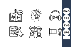 Language learning icons with notebook, headphones, speech bu Product Image 1