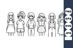 Six diverse young girls standing in a row with different hai Product Image 1