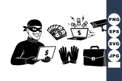 Monochrome Cyber Thief Banking Crime Icons Product Image 1
