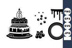 Minimal Flat Sixth Birthday Cake Vector Silhouette Product Image 1