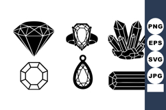 Minimalist Flat Black Gemstone Icons Pack for Jewelry Product Image 1