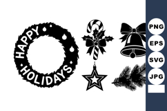 Bold Flat Black Wreath with Hanging Baubles and Ornaments Product Image 1