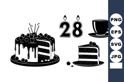 Monochrome Flat Dessert Set - Cake, 28 Candles, Coffee Cup Product Image 1