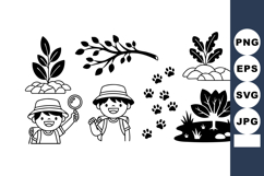 Cute Flat Cartoon Nature Exploration Set - Boy Hiker Vector Product Image 1