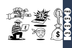 Monochrome Comic Cyber Thief Icon Set Product Image 1