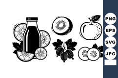 Monochrome Fruit Juice Vector Icon Set Product Image 1