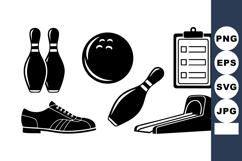 Flat Black Bowling Equipment Icon Set Product Image 1